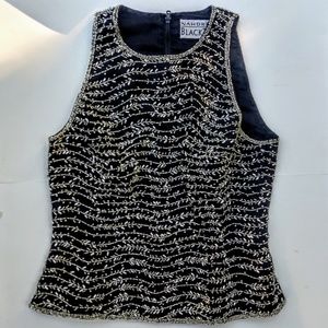 Black silver and pearl beaded top, size 4